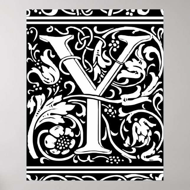 Letter Y Medieval Monogram Art Nouveau Poster (Front)