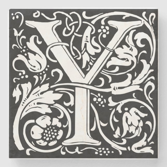 Letter Y Medieval Monogram Art Nouveau Stone Coaster (Front)