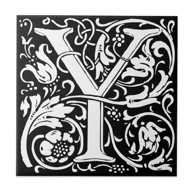Letter Y Medieval Monogram Art Nouveau Tile (Front)