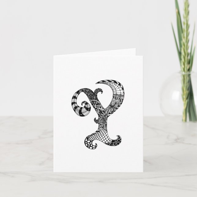 Letter Y Monogram in Black and White Note Card (Front)