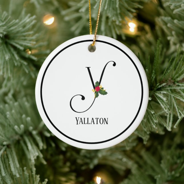 Letter Y Monogram Personalized Christmas Ceramic Ornament (Tree)