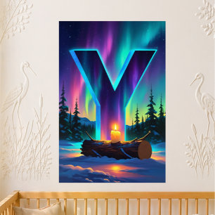 Letter Y Northern Lights Nursery   Aurora Borealis Poster