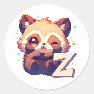 Letter Z Anime Animal Happy Classic Round Sticker