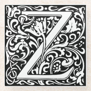 Letter Z art nouveau black and white Tile Glass Coaster