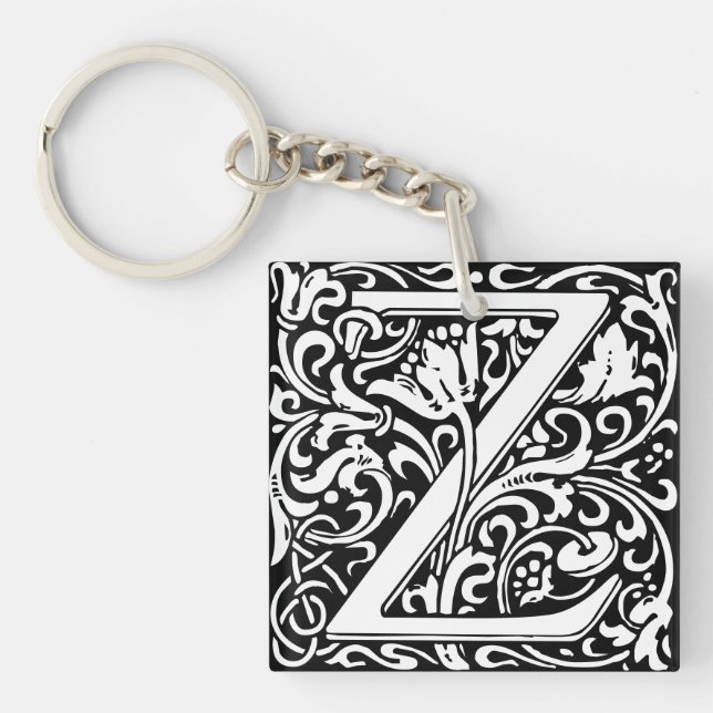 Letter Z art nouveau black and white Tile  Keychain (Front)