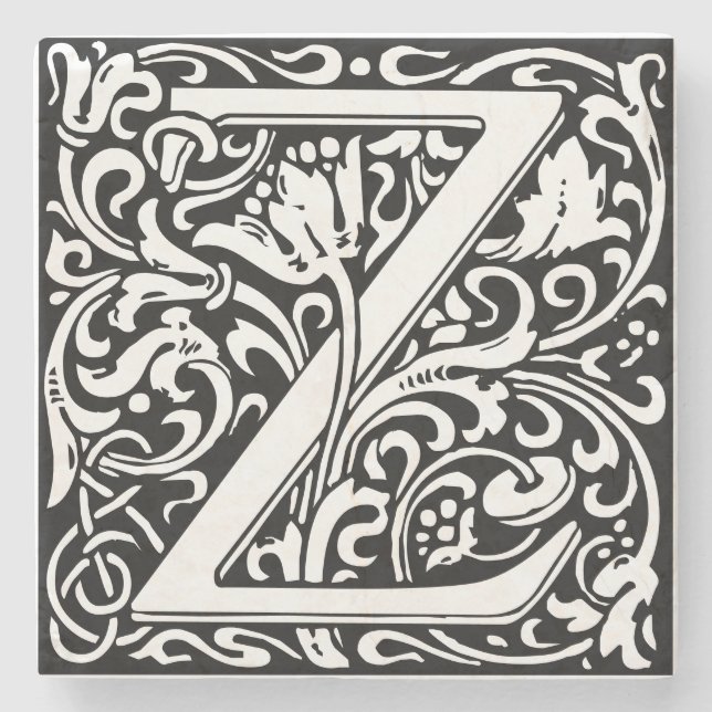 Letter Z art nouveau black and white Tile Stone Coaster (Front)