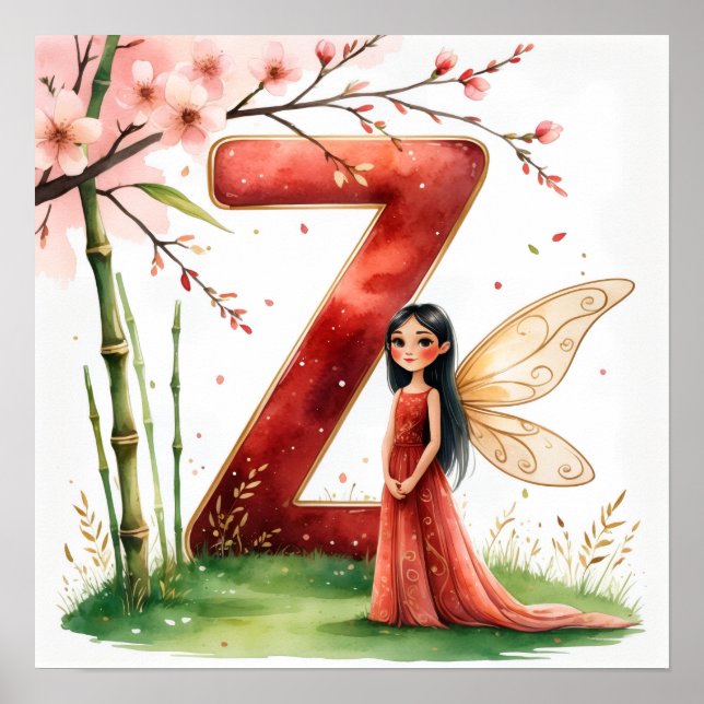 Letter Z Bamboo Fairy Poster -Chinese Alphabet Art (Front)