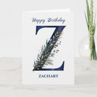 Letter Z Birthday for Him Personalized Name Blue Card