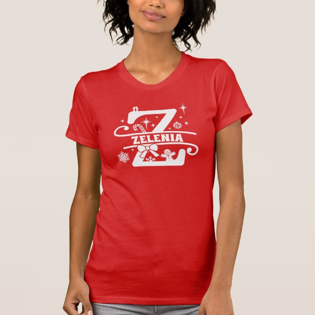 Letter Z Christmas Monogram Initial Name Red   T-Shirt (Front)