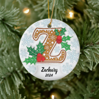 Letter Z Custom Name Monogram Christmas Ceramic Ornament