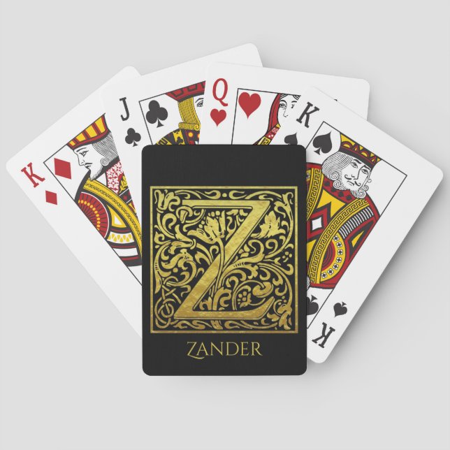 Letter Z First Letter Gold on Black Playing Cards (Back)