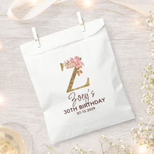 Letter Z Gold Monogram Blush Pink Roses Favour Bag