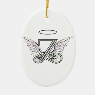 Letter Z Initial Monogram with Angel Wings & Halo Ceramic Ornament