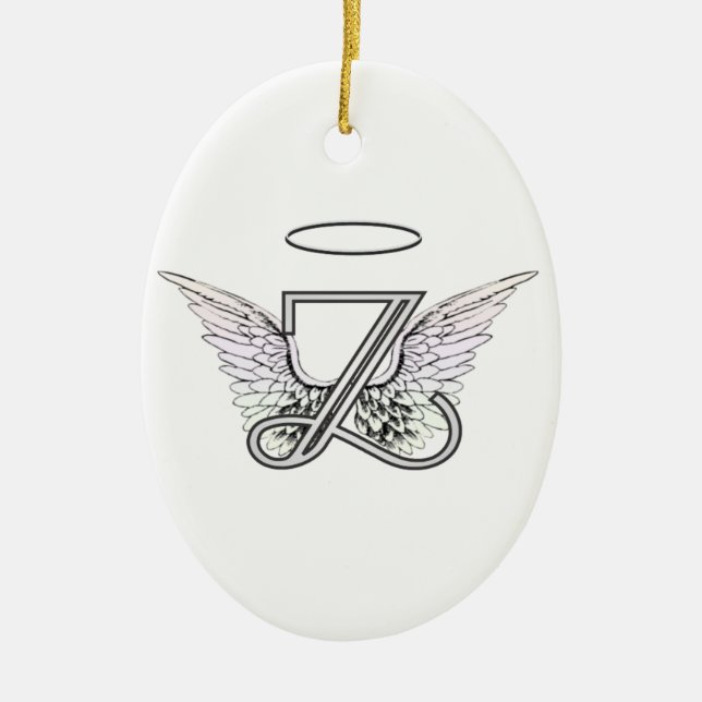 Letter Z Initial Monogram with Angel Wings & Halo Ceramic Ornament (Front)