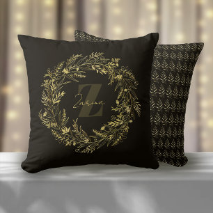 Letter Z Leaf Gold Monogram Throw Pillow