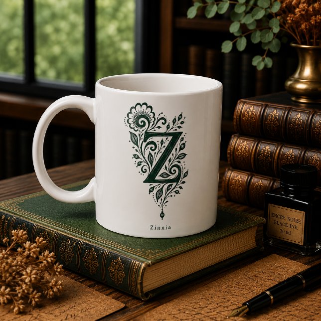 Letter Z Linocut Botanical Personalized Mug (Creator Uploaded)