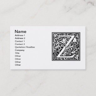 Letter Z Medieval Monogram Art Nouveau Business Card