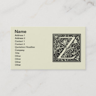 Letter Z Medieval Monogram Art Nouveau Business Card