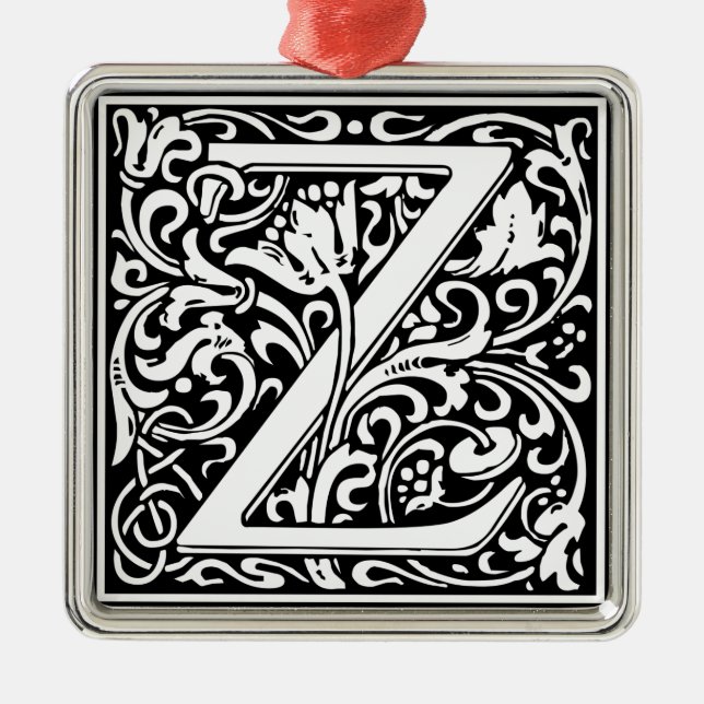 Letter Z Medieval Monogram Art Nouveau Metal Ornament (Front)