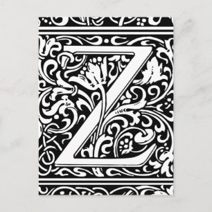 Letter Z Medieval Monogram Art Nouveau Postcard
