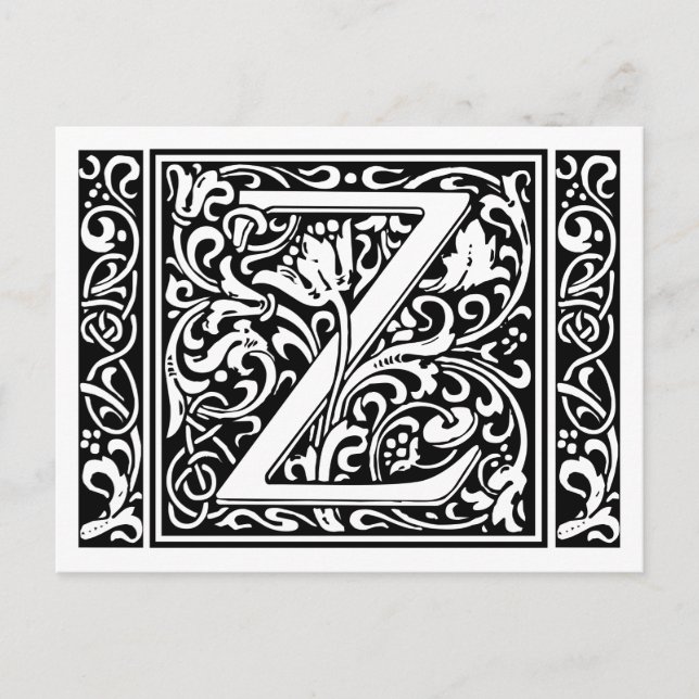 Letter Z Medieval Monogram Art Nouveau Postcard (Front)