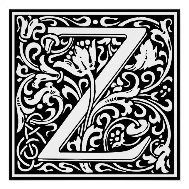 Letter Z Medieval Monogram Art Nouveau Poster (Front)