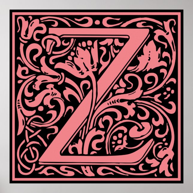 Letter Z Medieval Monogram Art Nouveau Poster (Front)