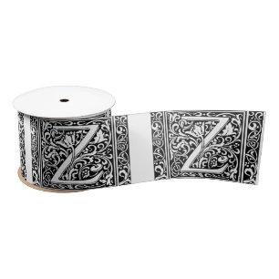 Letter Z Medieval Monogram Art Nouveau Satin Ribbon