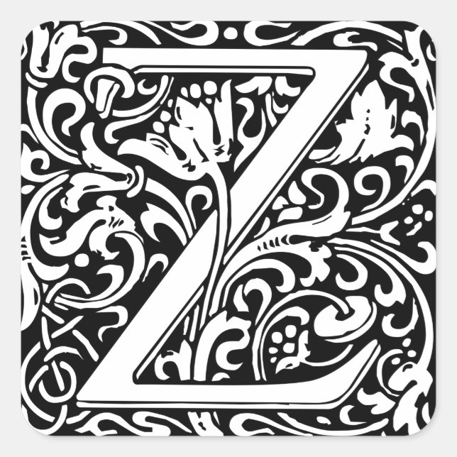 Letter Z Medieval Monogram Art Nouveau Square Sticker (Front)