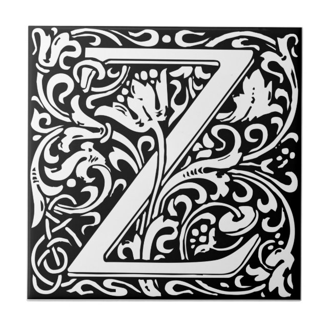 Letter Z Medieval Monogram Art Nouveau Tile (Front)
