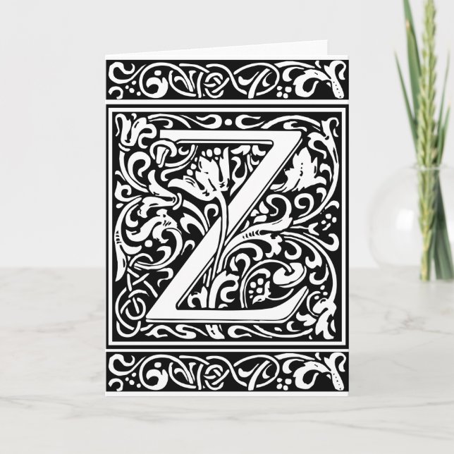 Letter Z Medieval Monogram Vintage Initial Note Card (Front)