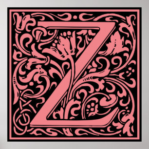 Letter Z Medieval Monogram Vintage Initial Poster