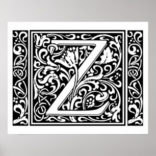 Letter Z Medieval Monogram Vintage Initial Poster