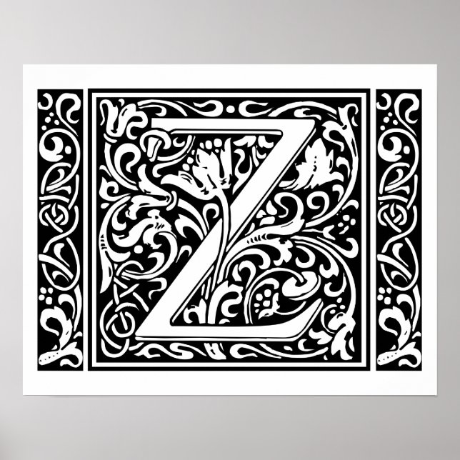 Letter Z Medieval Monogram Vintage Initial Poster (Front)