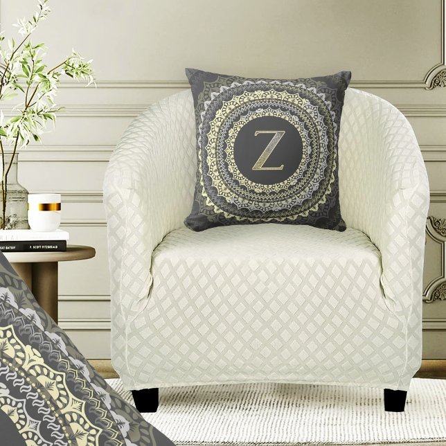 Letter Z Monogram Vintage  Symmetrical Pattern Throw Pillow (Creator Uploaded)