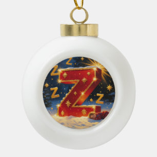 Letter Z Sleeping Personalized Monogram Holiday Ceramic Ball Christmas Ornament