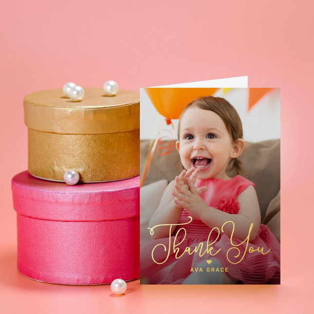 Lettered Charm FOIL Photo Thank You Card (Creator Uploaded)