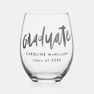 Lettered Graduate Personalized Class of Graduation Stemless Wine Glass