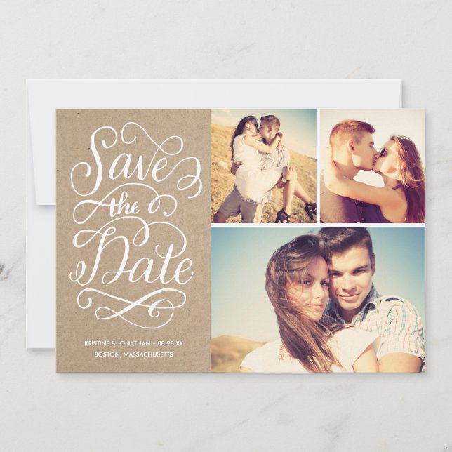Lettered Rustic Kraft Save The Date Collage (Front)