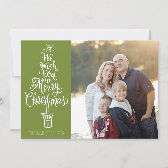 Lettered Tree Christmas Photo Greeting Card (Front)