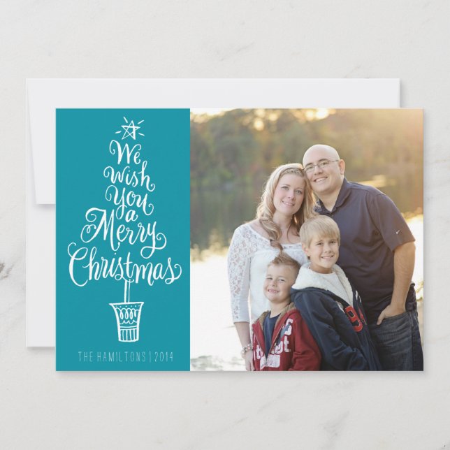 Lettered Tree Christmas Photo Greeting Card (Front)
