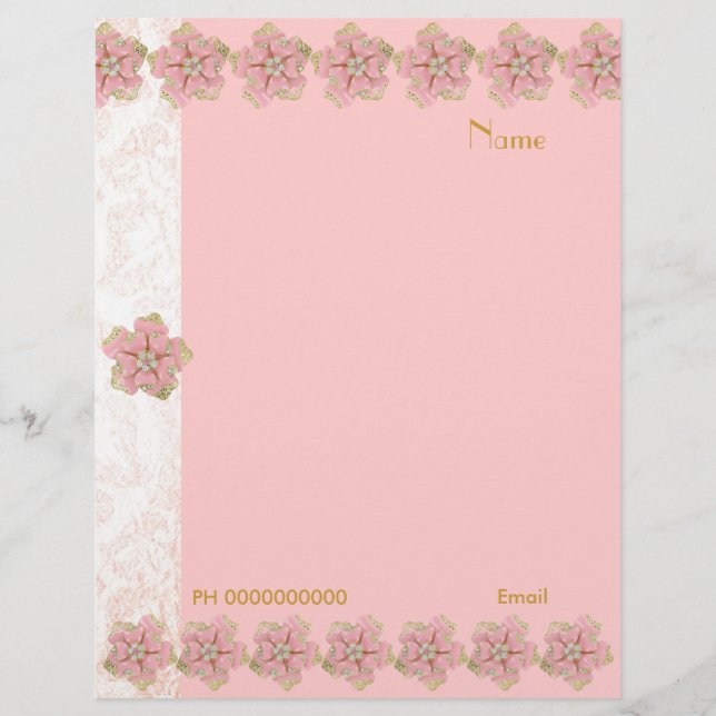 Letterhead Flower Jewel Pink Border 2 (Front)