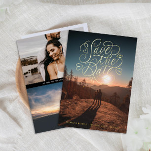 Lettering Hearts Photo Save The Date Gold