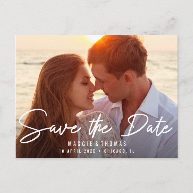 lettering text wedding save the date postcard (Front)