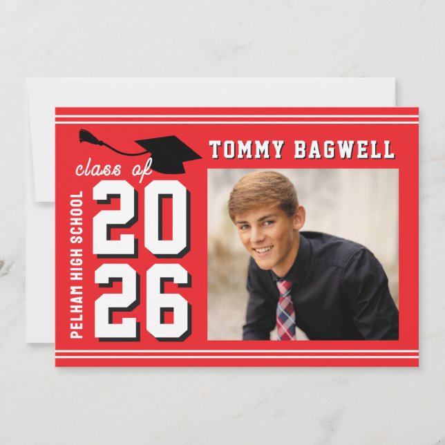 LETTERMAN GRAD School Colours RED  Invitation (Front)