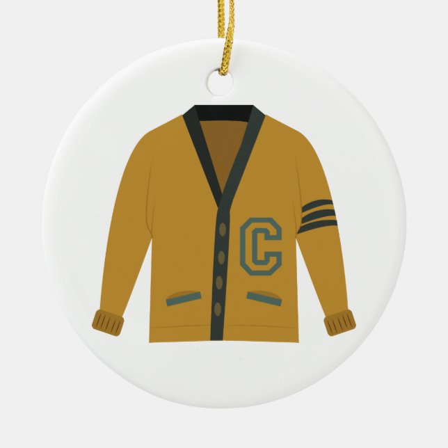Letterman Sweater Ceramic Ornament (Front)