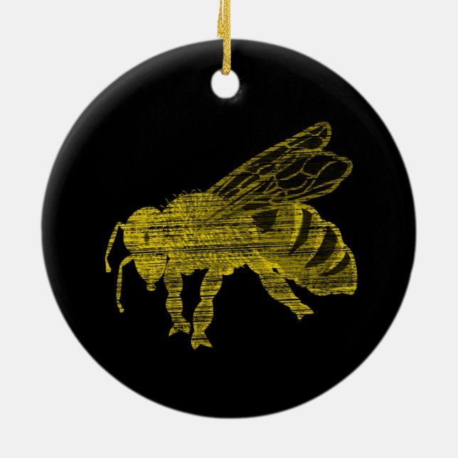 Letterpress Bee Ceramic Ornament (Back)