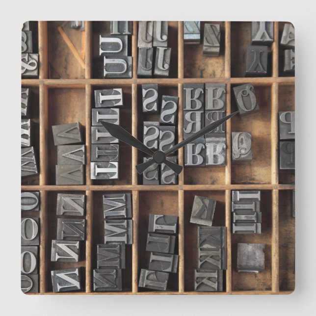 letterpress lead type in a case clock (Front)