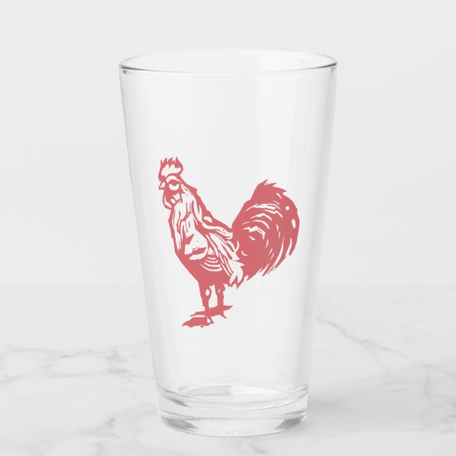 Letterpress Style Red Rooster Glass (Front)