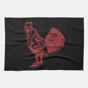 Letterpress Style Red Rooster Kitchen Towel